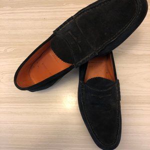Santoni Fatte a Mano Navy Suede Loafers